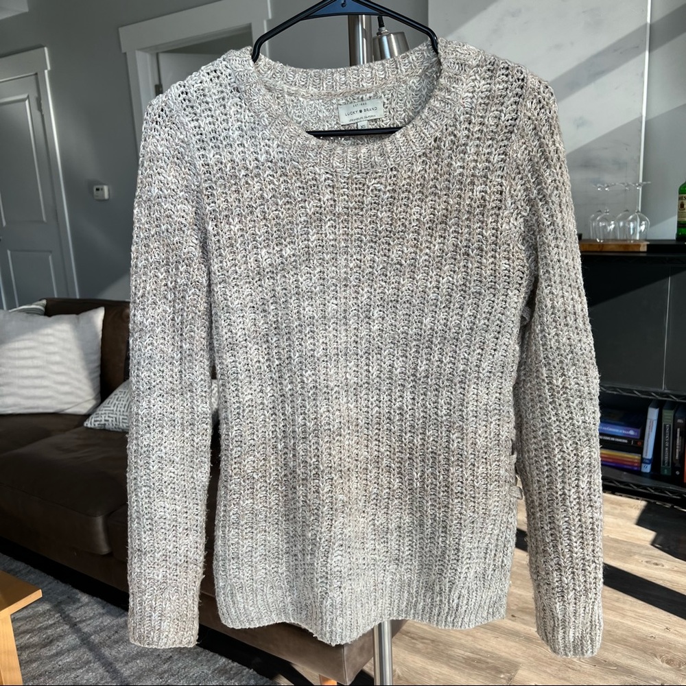 Lucky Brand, Knit Sweater w/ cross cross side detail, XS